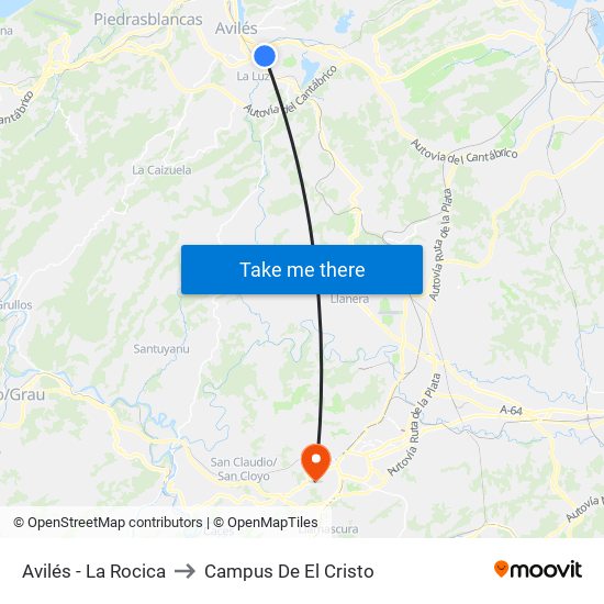Avilés - La Rocica to Campus De El Cristo map