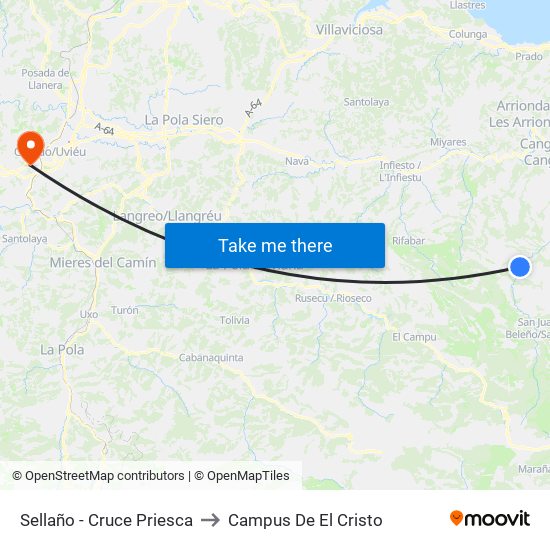 Sellaño - Cruce Priesca to Campus De El Cristo map