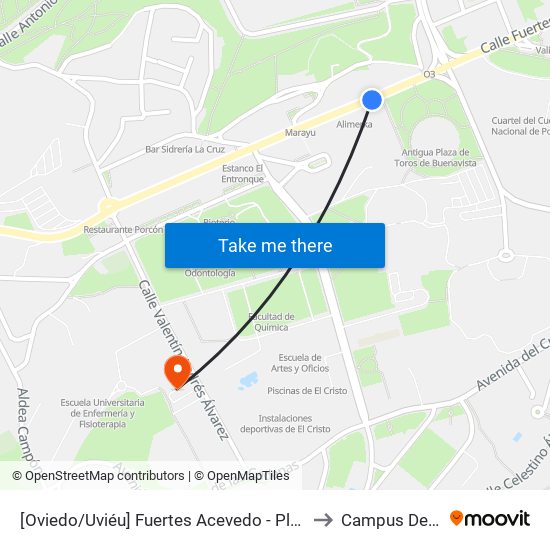 [Oviedo/Uviéu]  Fuertes Acevedo - Plaza Toros [Cta 20738] to Campus De El Cristo map