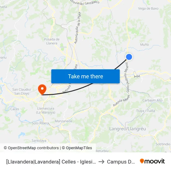[Llavandera|Lavandera]  Celles - Iglesia Santianes [Cta 15701] to Campus De El Cristo map