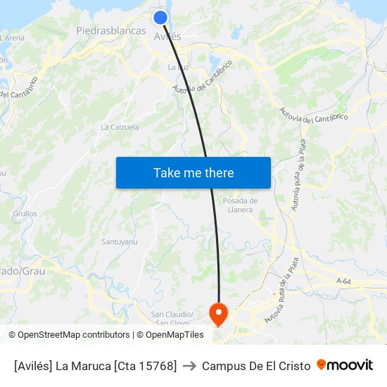 [Avilés]  La Maruca [Cta 15768] to Campus De El Cristo map