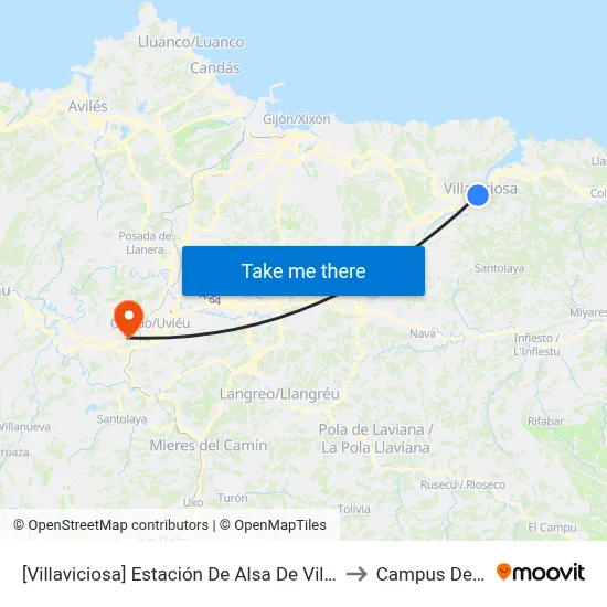 [Villaviciosa]  Estación De Alsa De Villaviciosa. [Cta 05094] to Campus De El Cristo map