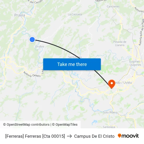[Ferreras]  Ferreras [Cta 00015] to Campus De El Cristo map