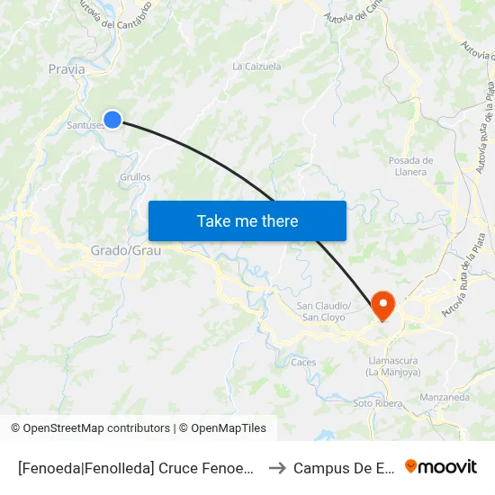 [Fenoeda|Fenolleda]  Cruce Fenoeda [Cta 00041] to Campus De El Cristo map