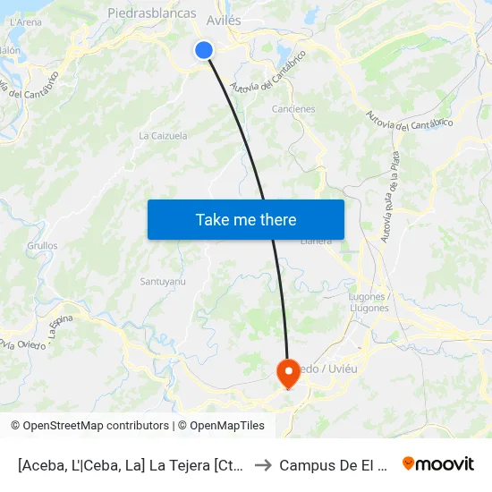[Aceba, L'|Ceba, La]  La Tejera [Cta 00137] to Campus De El Cristo map