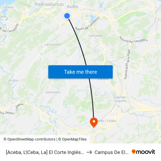 [Aceba, L'|Ceba, La]  El Corte Inglés [Cta 00139] to Campus De El Cristo map