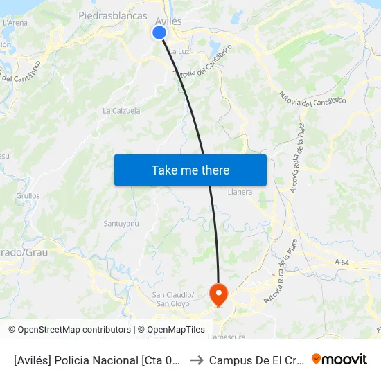 [Avilés]  Policia Nacional [Cta 00147] to Campus De El Cristo map