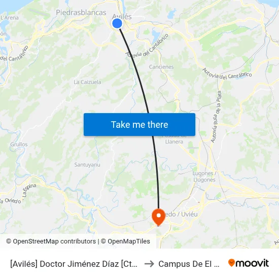 [Avilés]  Doctor Jiménez Díaz [Cta 00148] to Campus De El Cristo map