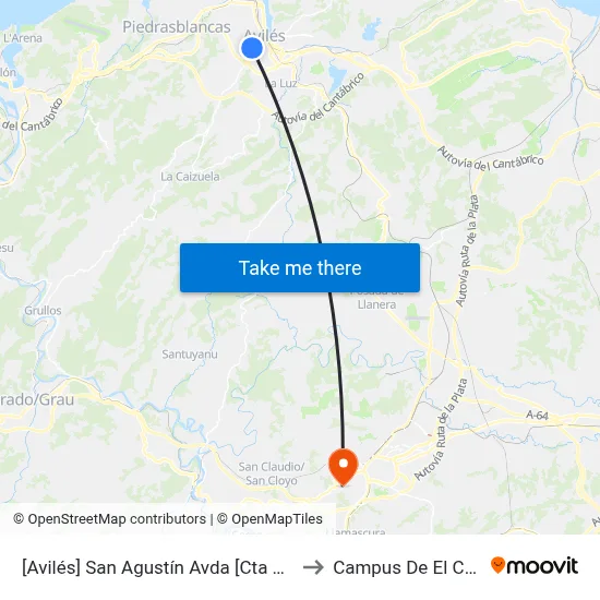 [Avilés]  San Agustín Avda [Cta 00150] to Campus De El Cristo map