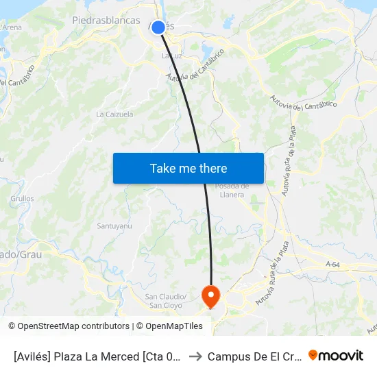 [Avilés]  Plaza La Merced [Cta 00180] to Campus De El Cristo map