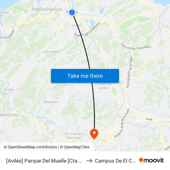 [Avilés]  Parque Del Muelle [Cta 00205] to Campus De El Cristo map