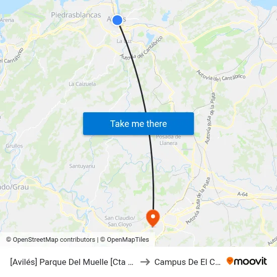 [Avilés]  Parque Del Muelle [Cta 00206] to Campus De El Cristo map
