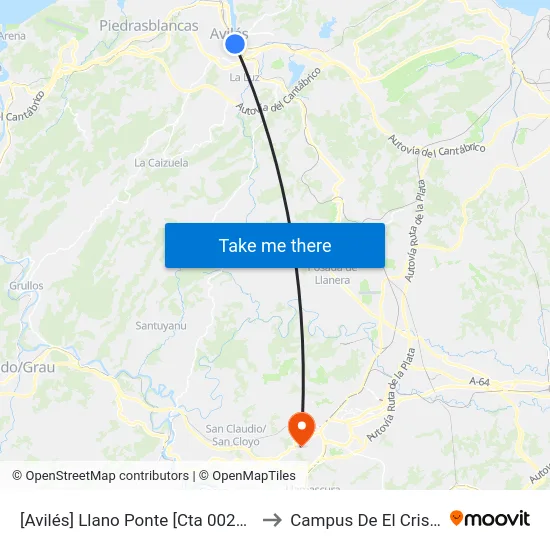 [Avilés]  Llano Ponte [Cta 00207] to Campus De El Cristo map