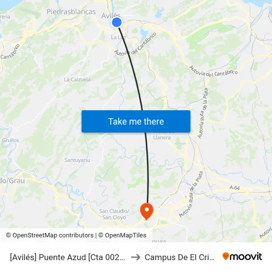 [Avilés]  Puente Azud [Cta 00209] to Campus De El Cristo map