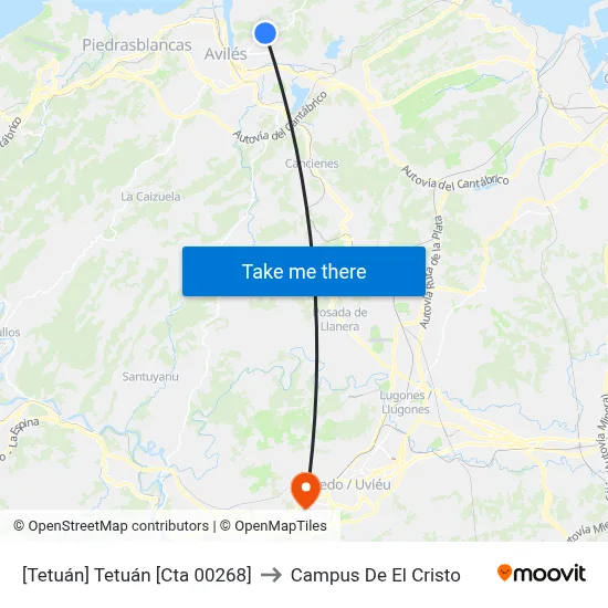 [Tetuán]  Tetuán [Cta 00268] to Campus De El Cristo map