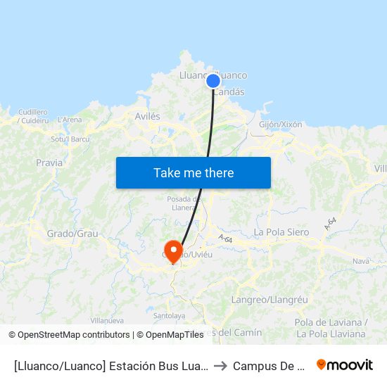 [Lluanco/Luanco]  Estación Bus Luanco [Cta 00299] to Campus De El Cristo map