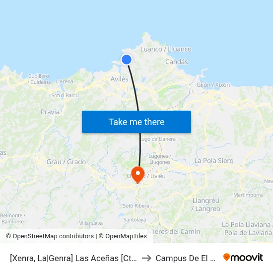 [Xenra, La|Genra]  Las Aceñas [Cta 00302] to Campus De El Cristo map
