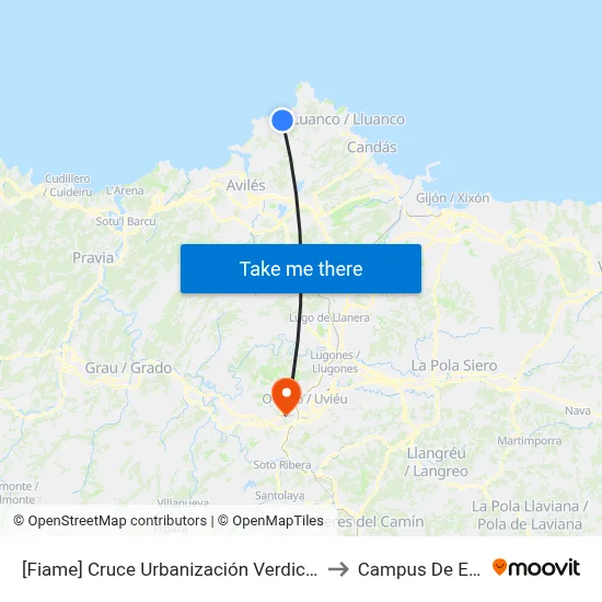 [Fiame]  Cruce Urbanización Verdicio [Cta 00314] to Campus De El Cristo map