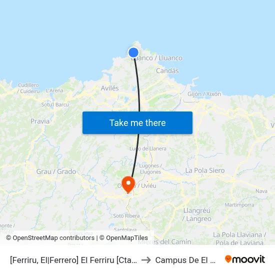 [Ferriru, El|Ferrero]  El Ferriru [Cta 00320] to Campus De El Cristo map