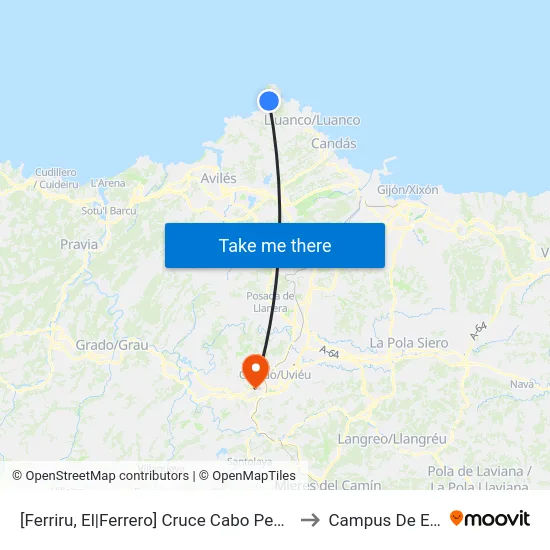 [Ferriru, El|Ferrero]  Cruce Cabo Peñas [Cta 00322] to Campus De El Cristo map