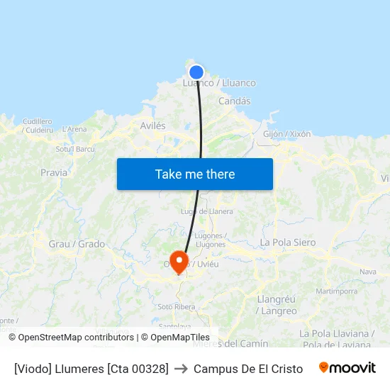 [Viodo]  Llumeres [Cta 00328] to Campus De El Cristo map
