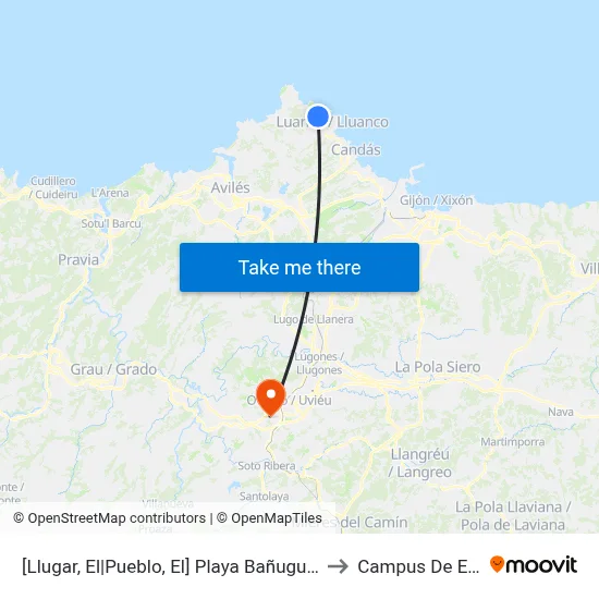 [Llugar, El|Pueblo, El]  Playa Bañugues [Cta 00336] to Campus De El Cristo map
