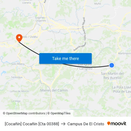[Cocañín]  Cocañín [Cta 00388] to Campus De El Cristo map