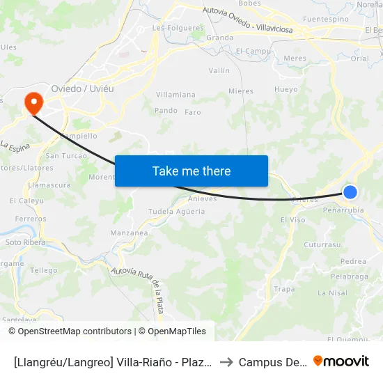 [Llangréu/Langreo]  Villa-Riaño - Plaza Cocienes [Cta 00404] to Campus De El Cristo map