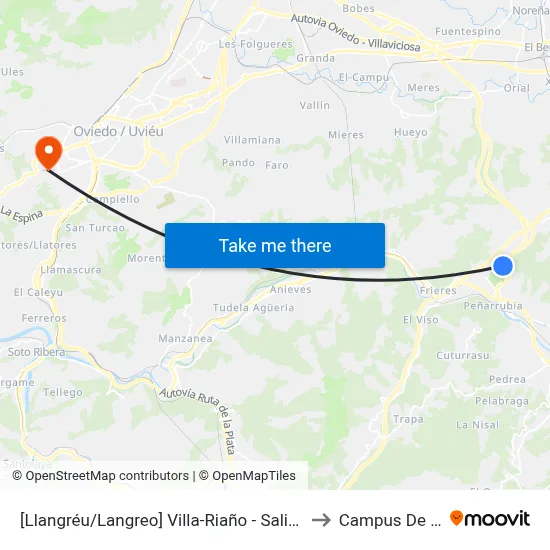 [Llangréu/Langreo]  Villa-Riaño - Salida Plaza [Cta 00405] to Campus De El Cristo map