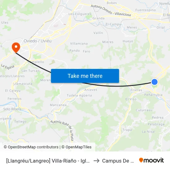 [Llangréu/Langreo]  Villa-Riaño - Iglesia [Cta 00406] to Campus De El Cristo map