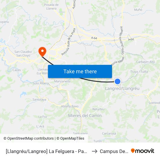 [Llangréu/Langreo]  La Felguera - Pablo Picasso [Cta 00413] to Campus De El Cristo map
