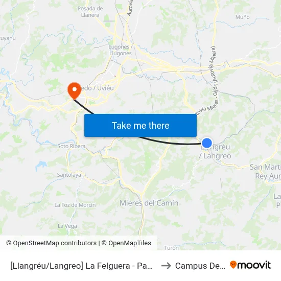 [Llangréu/Langreo]  La Felguera - Pablo Picasso [Cta 00414] to Campus De El Cristo map