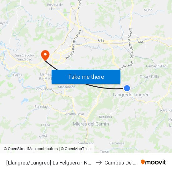 [Llangréu/Langreo]  La Felguera - Norte 6 [Cta 00415] to Campus De El Cristo map