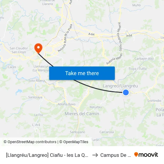 [Llangréu/Langreo]  Ciañu - Ies La Quintana [Cta 00428] to Campus De El Cristo map