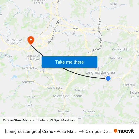 [Llangréu/Langreo]  Ciañu - Pozo María Luisa [Cta 00430] to Campus De El Cristo map
