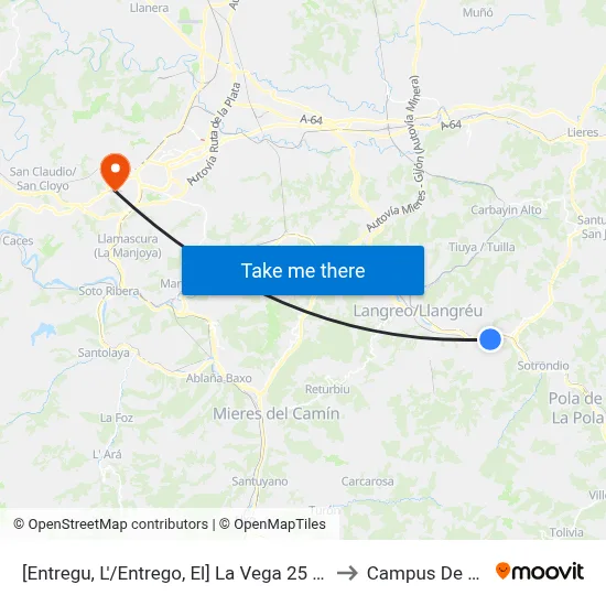 [Entregu, L'/Entrego, El]  La Vega 25 Avda [Cta 00436] to Campus De El Cristo map