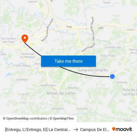 [Entregu, L'/Entrego, El]  La Central [Cta 00439] to Campus De El Cristo map