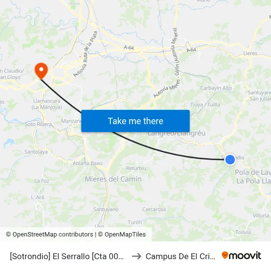 [Sotrondio]  El Serrallo [Cta 00445] to Campus De El Cristo map