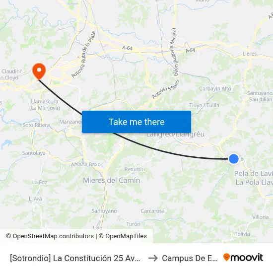 [Sotrondio]  La Constitución 25 Avda [Cta 00447] to Campus De El Cristo map