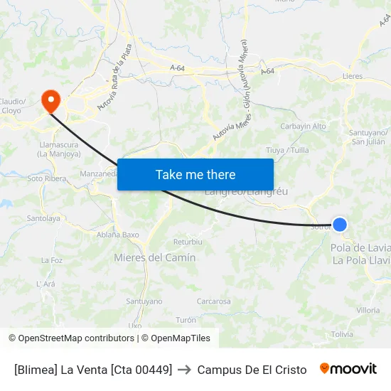 [Blimea]  La Venta [Cta 00449] to Campus De El Cristo map