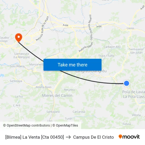 [Blimea]  La Venta [Cta 00450] to Campus De El Cristo map