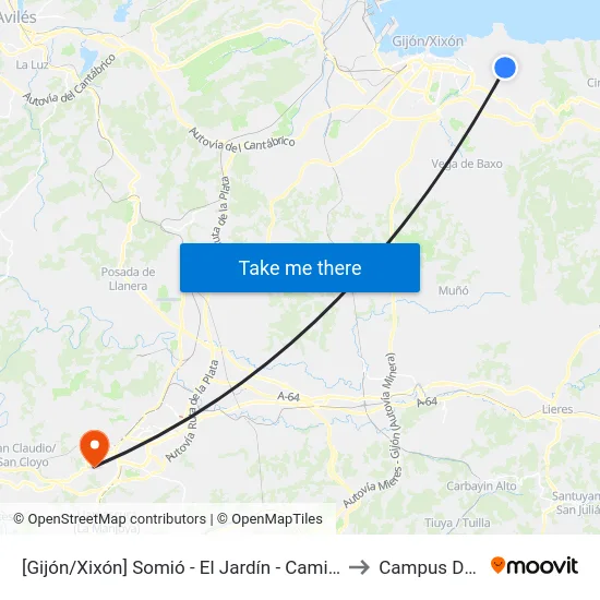 [Gijón/Xixón]  Somió - El Jardín - Camino De La Pipa [Cta 00562] to Campus De El Cristo map