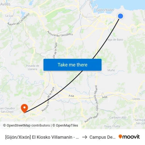 [Gijón/Xixón]  El Kiosko Villamanín - El Fielato [Cta 00566] to Campus De El Cristo map