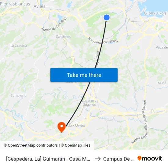 [Cespedera, La]  Guimarán - Casa Menéndez [Cta 00597] to Campus De El Cristo map