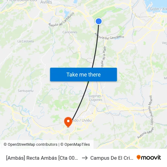 [Ambás]  Recta Ambás [Cta 00611] to Campus De El Cristo map