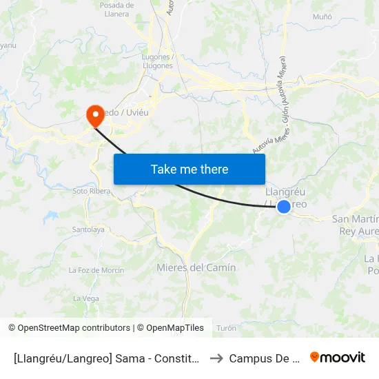 [Llangréu/Langreo]  Sama - Constitución [Cta 00758] to Campus De El Cristo map