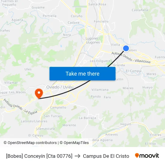[Bobes]  Conceyín [Cta 00776] to Campus De El Cristo map
