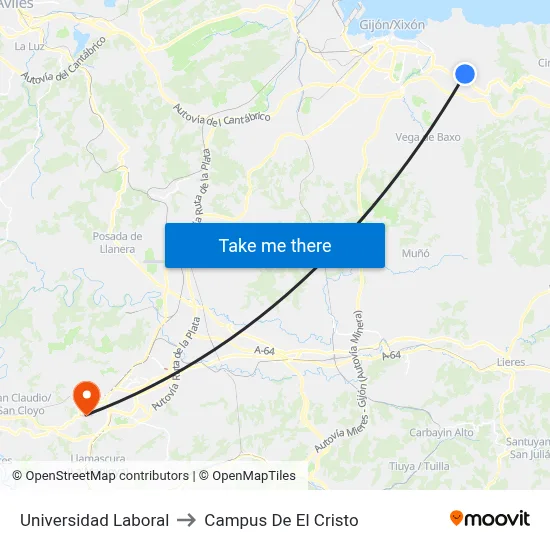 Universidad Laboral to Campus De El Cristo map