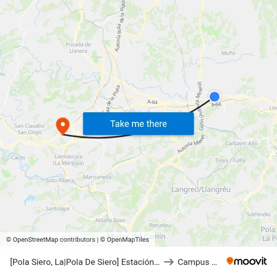 [Pola Siero, La|Pola De Siero]  Estación Bus Pola De Siero [Cta 00810] to Campus De El Cristo map