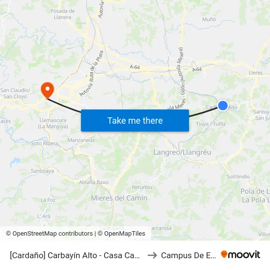[Cardaño]  Carbayín Alto - Casa Canto [Cta 00846] to Campus De El Cristo map